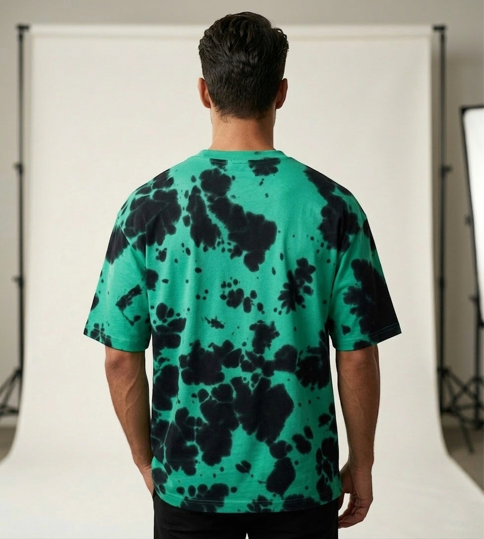 Unisex Dye Green Black Oversized T-Shirt