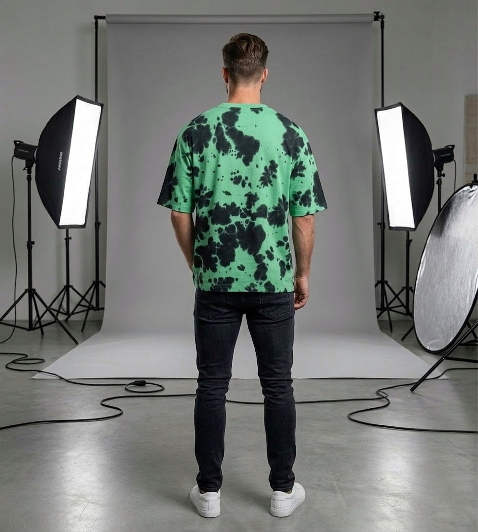 Unisex Dye Green Black Oversized T-Shirt