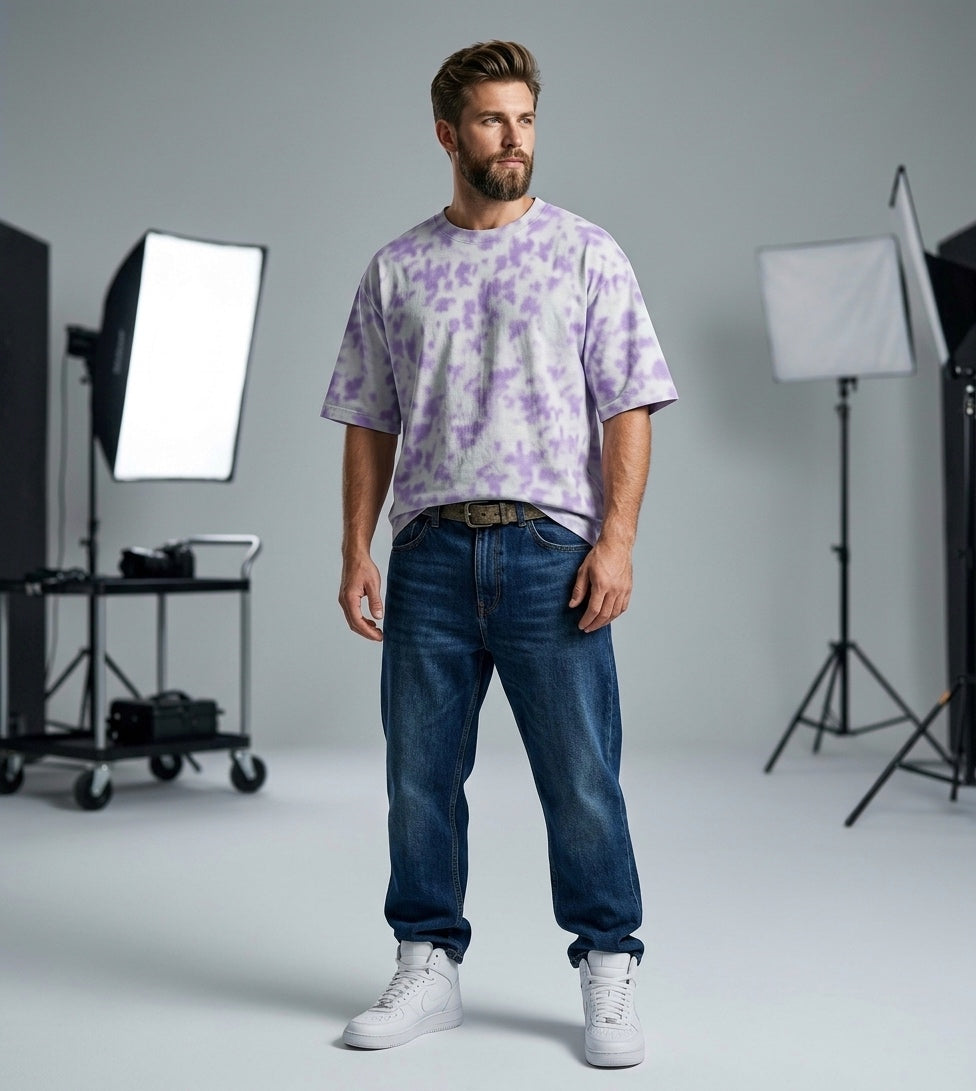 Unisex Dye White Lavender Oversized T-Shirt