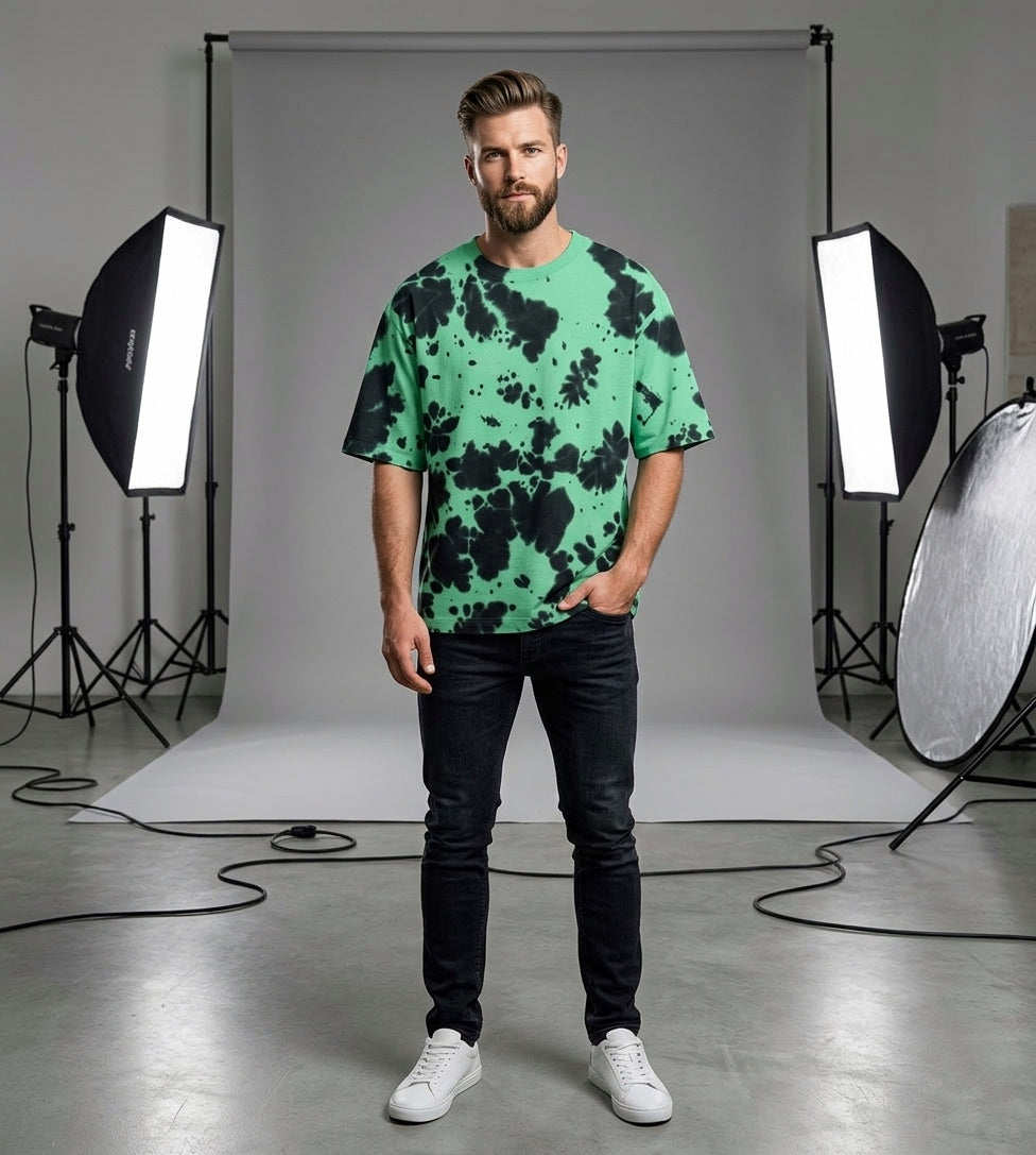 Unisex Dye Green Black Oversized T-Shirt