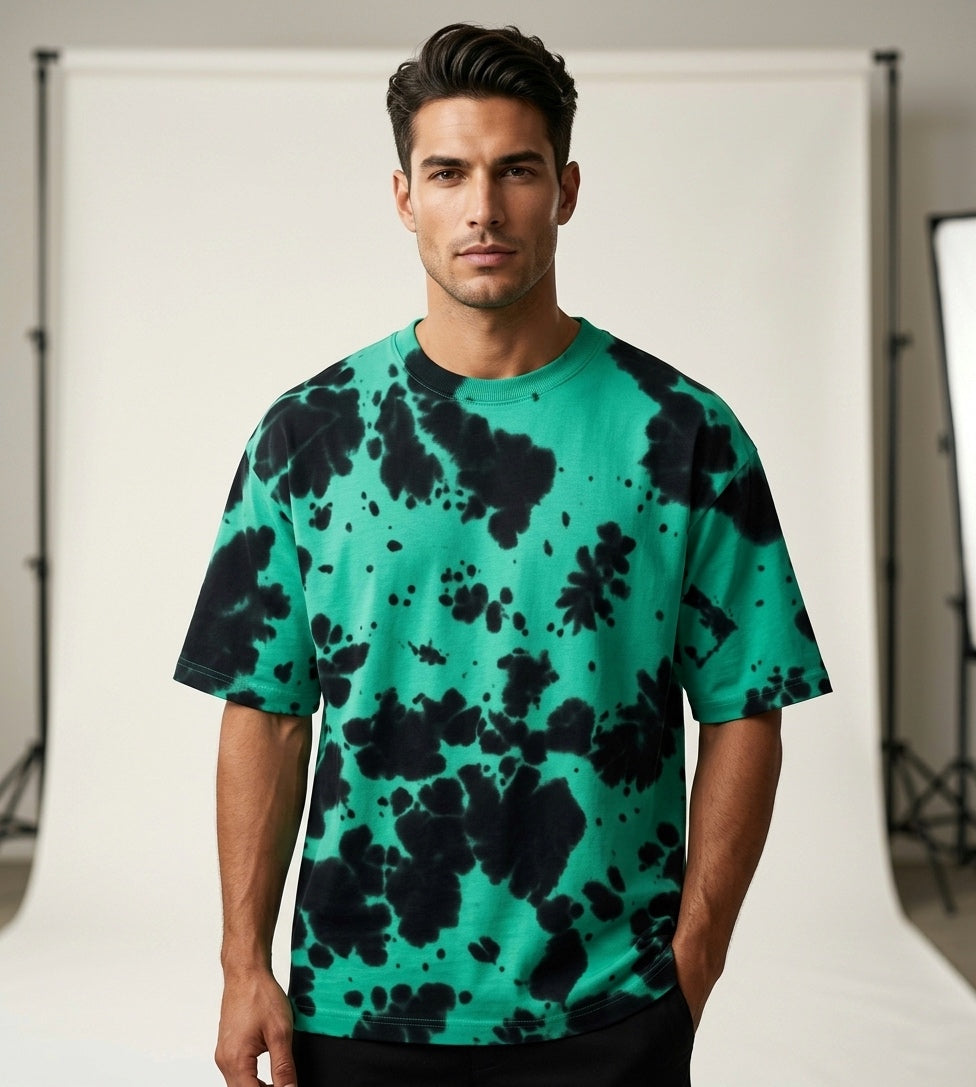 Unisex Dye Green Black Oversized T-Shirt